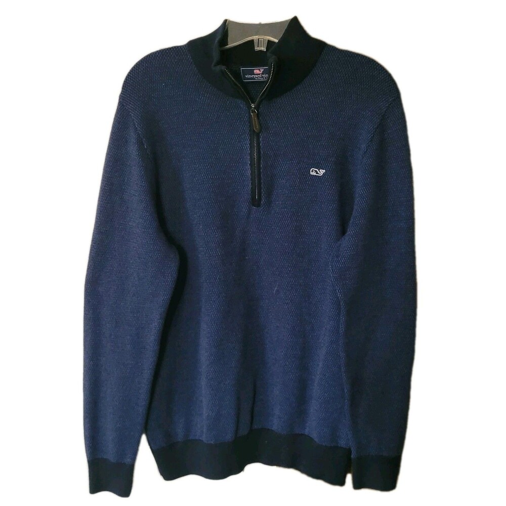 Vineyard Vines Wool Blend Sweater Mens M Blue 1/4 Zip Geometric Corp Core Casual